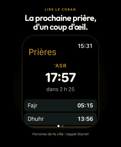 Horaires de prière sur Apple Watch avec Lire le Coran